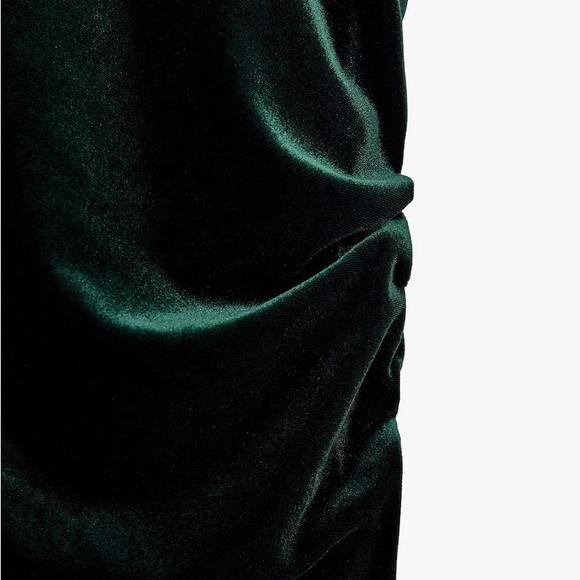 ZARA ~ Green Draped Velvet Dress - Picture 9 of 12